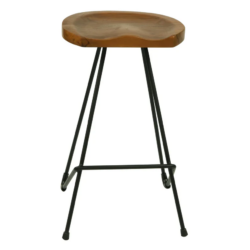 CT Saddle Solid Timber Top Black Metal Leg Kitchen Stool