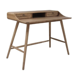 CR Vincent Solid Timber with Rattan 2 Drawer Desk