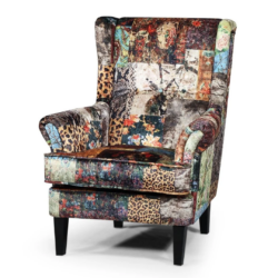 BT Bliss Patchwork Velvet Upholstered Timber Leg Wing Chair