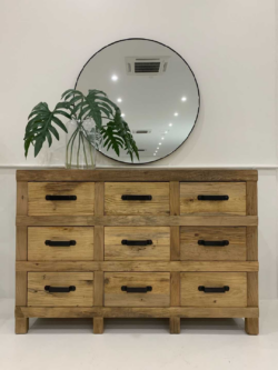 MF Industrial Iron Solid Timber 9 Drawer Sideboard