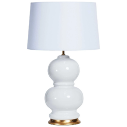 SH Poise Ceramic Base Table Lamp in White with Gold Base
