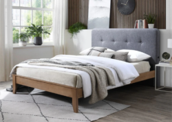 VI Dallas Fabric Upholstered Timber Leg Bed with USB