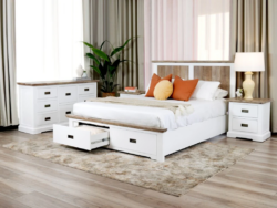 VI Folkestone Solid Timber Storage Bed, Dresser & Bedsides Set