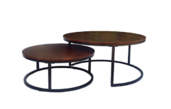 VI Talisman Solid Timber Top Metal Base 2 Piece Round Coffee Table Set