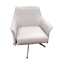 VI Baril Leather Upholstered Metal Legs Swivel Armchair