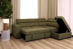 VI Odelia 2 Seater Fabric Sofabed with Chaise Storage Ottoman