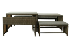 VI Monte Wicker Weaved Outdoor Nested 2 Dining Table with 4 Bench Set