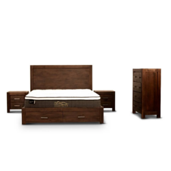 VI Zurich Solid Timber Storage Bed, 2 Bedsides & Tallboy Suit