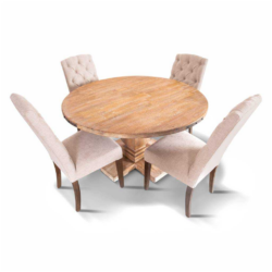 VI Utah Solid Timber Round Dining Table with Fabric Chair Set