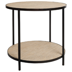 SH Marina Black Metal Framed Rattan Top Round Lamp Table