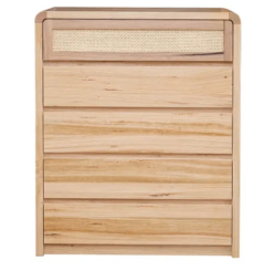 MD Metz Solid Timber Rattan 5 Drawer Tallboy