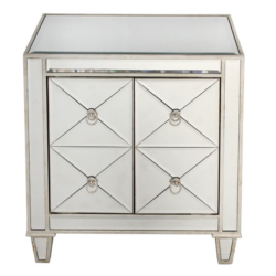 DA Bently Antiqued Mirrored Ribbed 2 Door Bedside Table