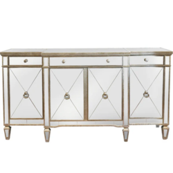 DA Antiqued Mirrored Ribbed 4 Door 3 Drawer Sideboard