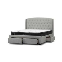 VI Kingston Fabric Upholstered Bed with 4 Drawers – Stone