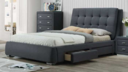 VI Vara Fabric Upholstered Bed with 4 Drawers