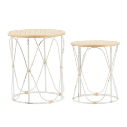 DA Bamboo Weave Top Iron Base Side Table – Set of 2