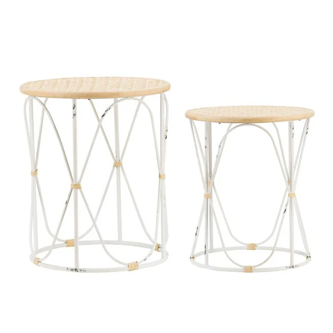 DA Bamboo Weave Top Iron Base Side Table – Set of 2