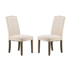 DA Studded Beige Fabric Upholstered Dining Chair Set of 2