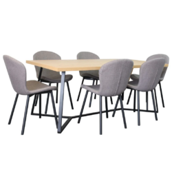 BT April Metal Leg Timber Veneer Top Dining Table with 6 Maya Chairs Set