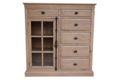 VI Provincial Solid Timber 6 Drawer 1 Glass Door Tallboy